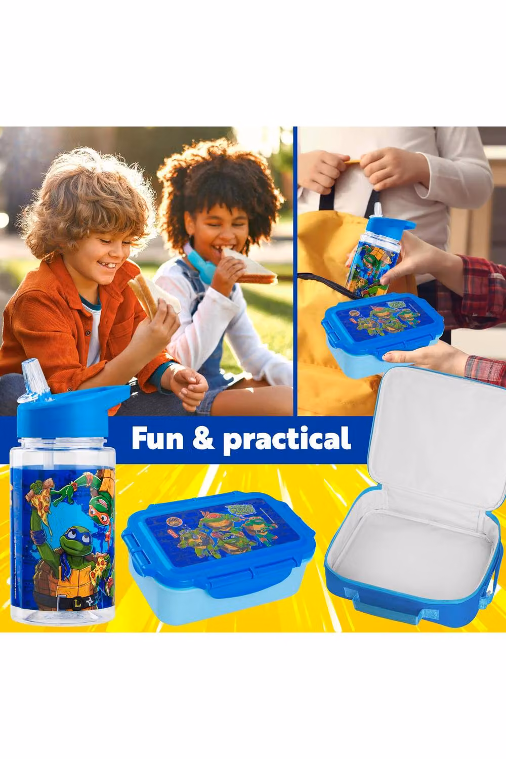 Get Trend Teenage Mutant Ninja Turtles 3 Piece Lunch Set with Water Bottle and Bento Box in Blue, BPA Free and Leakproof – 6