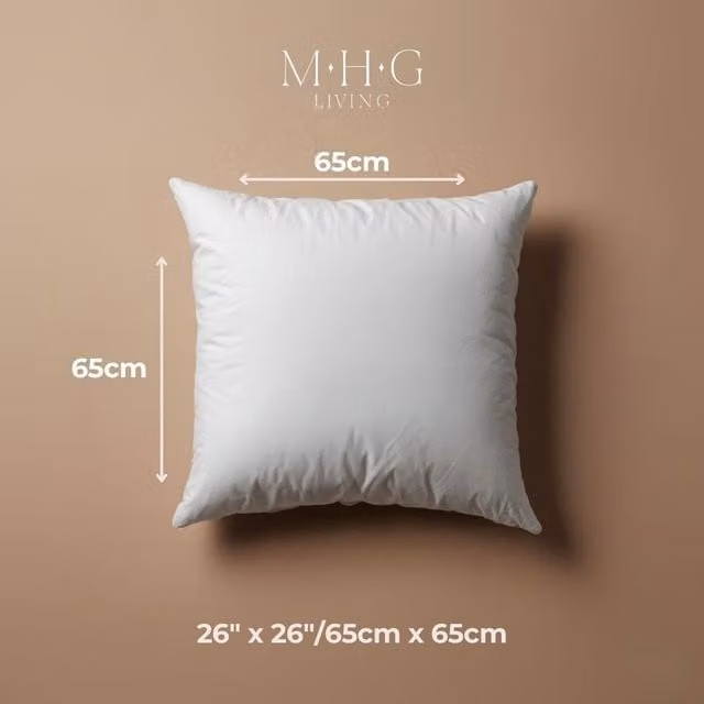 MHG Living White Square Microfibre and Hollowfibre Cushion Insert Pad, W/D/H: 65 x 65 x 65 cm