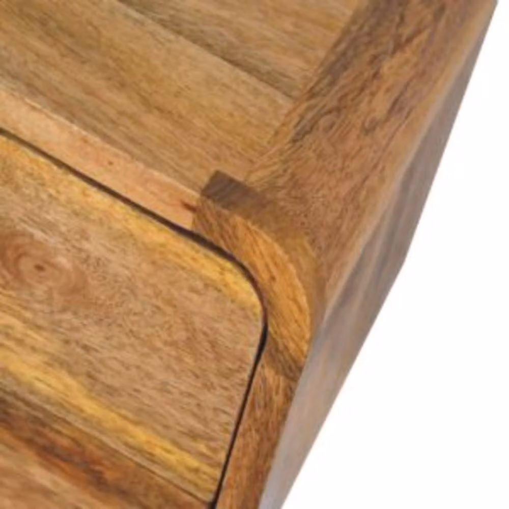 Wyld Haus Desenzano Mini Curve Floating Bedside Table in Brown Oak Mango Wood with 2 Soft Close Drawers – 4