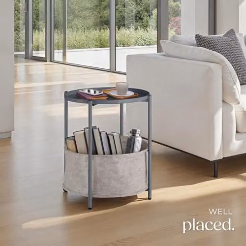 tectake Round Minimalist Side Table in Dark Grey, W/D/H: 45.5 x 45.5 x 53 cm – 2