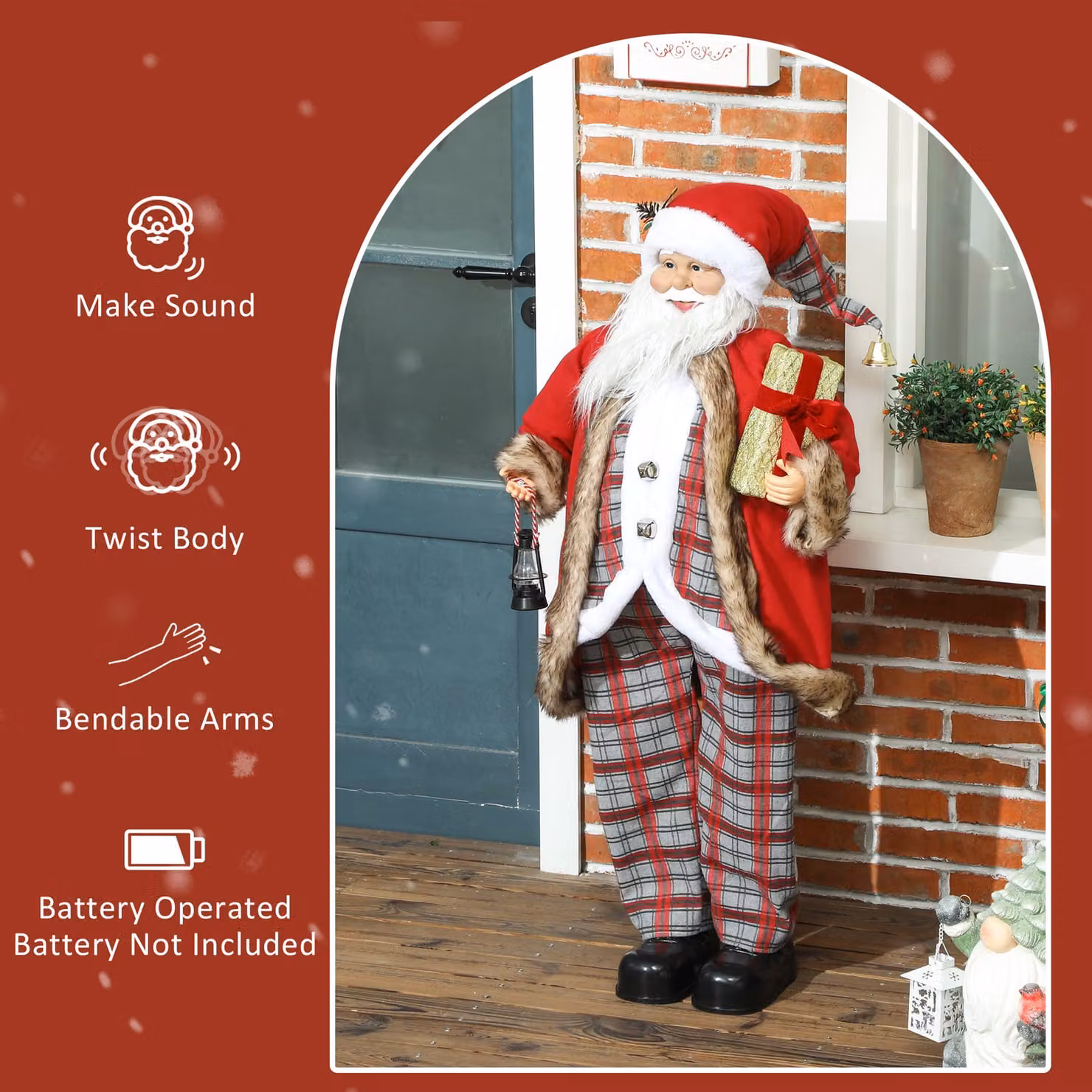 HOMCOM 120cm Animated Red Santa Claus Christmas Figure with Sound – 6