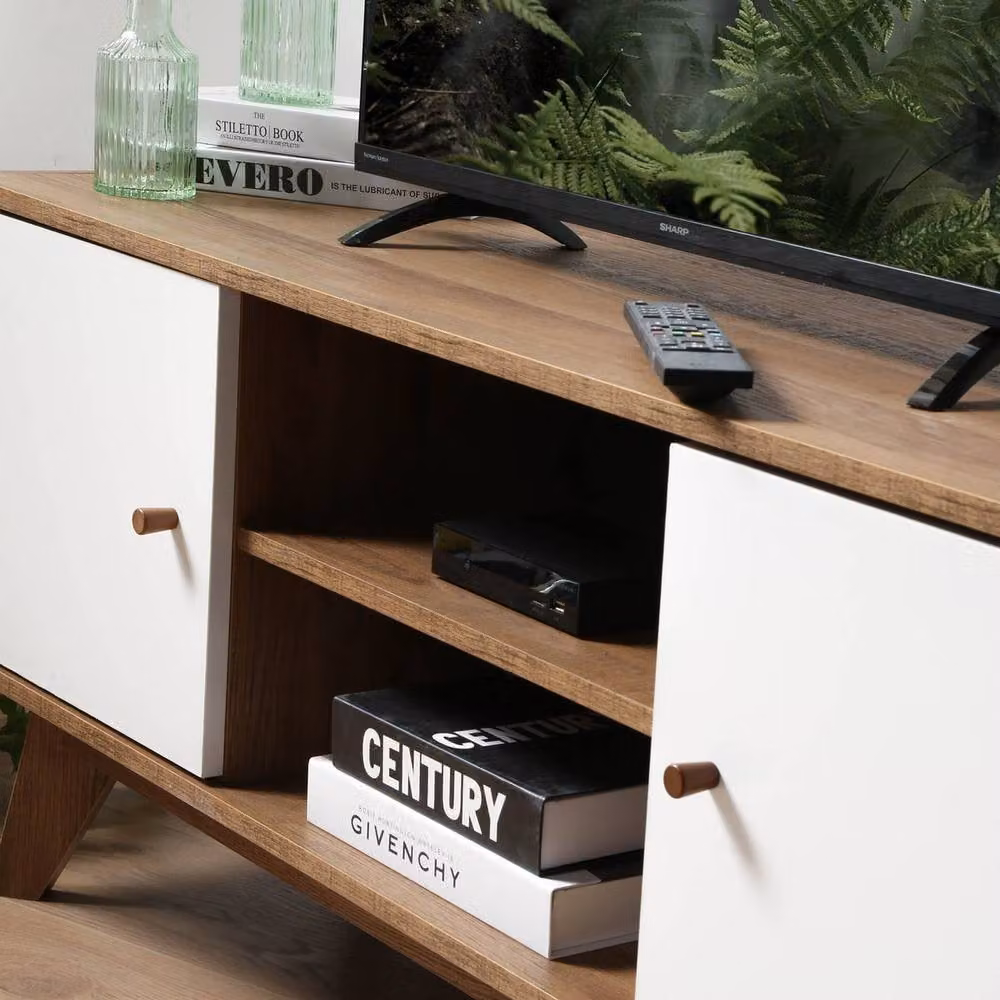 CALICOSY Albura TV Stand with 2 Doors and 2 Shelves in Dark Brown – 5