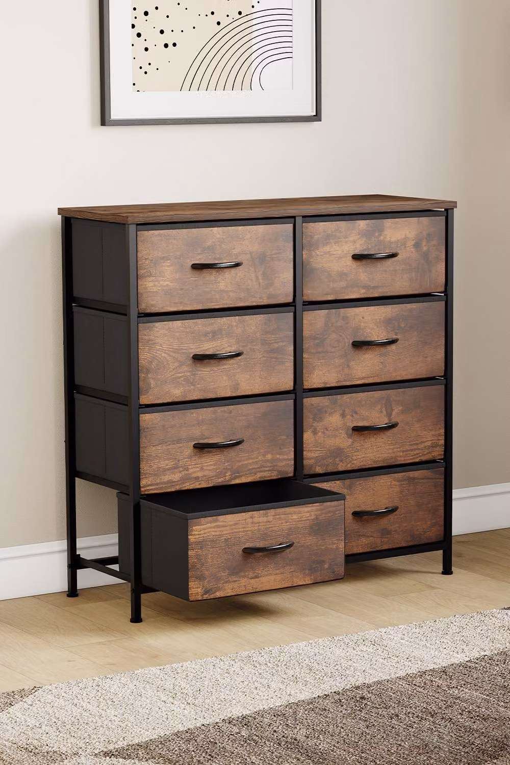 HD Designs Chorley 8 Drawer Chest of Drawers in Brown Fabric and Metal – 3