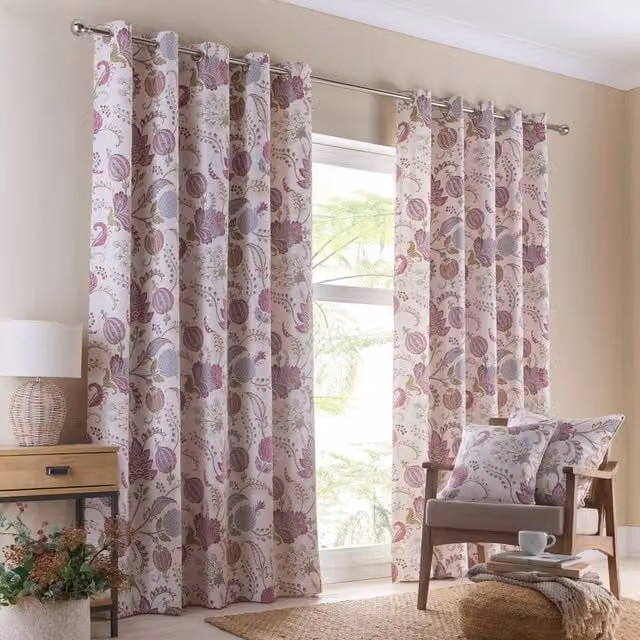 Portfolio Home Richmond Floral Fully Lined Eyelet Curtain Set in Purple, Width: 168 cm, Drop: 229 cm – 1