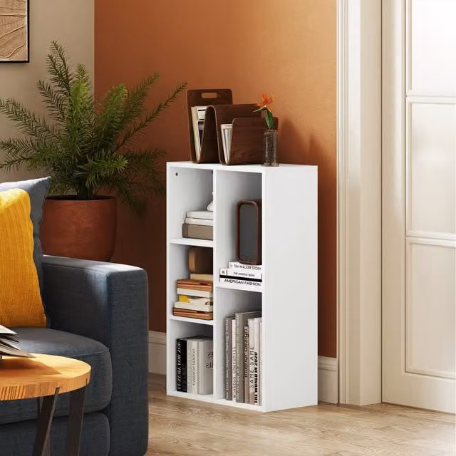HOMCOM Modern 2 Tier White Bookshelf with 5 Open Storage Compartments