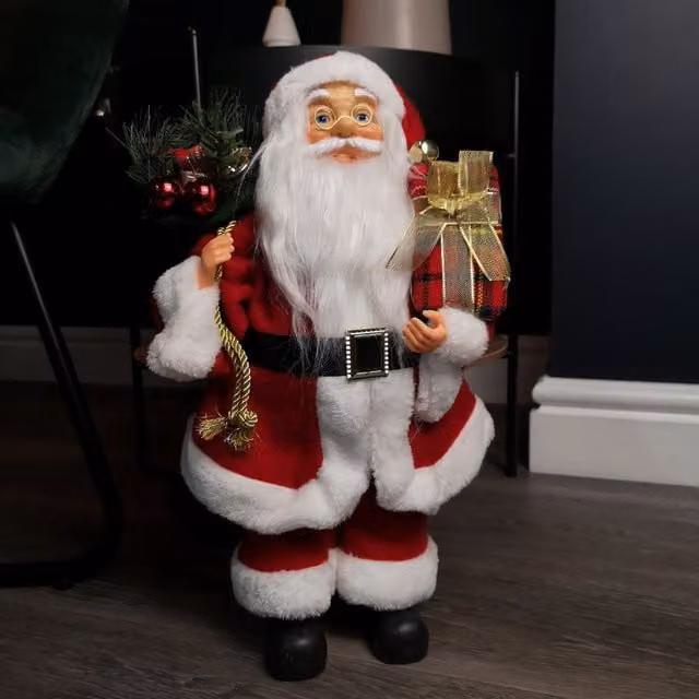 Samuel Alexander Red Standing Santa Claus Tabletop Christmas Decoration with Present and Green Sack, Height: 40 cm – 1