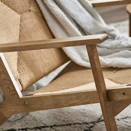 Julian Bowen Icaria Lounge Chair in Oak and Brown Rattan with Fabric, W/D/H: 74 x 70 x 76 cm – 3