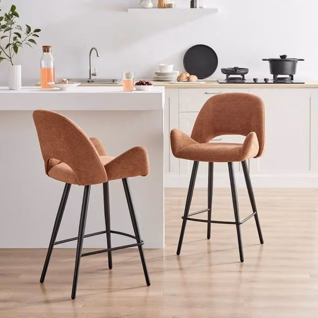 FurnitureboxUK Layla Set of 2 Mid-Century Fabric Bar Chairs in Terracotta Orange and Black – 1