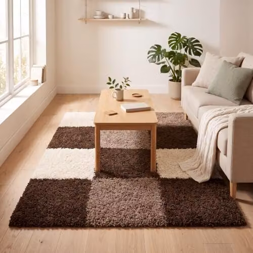 Bravich Checked Shaggy Rug in Brown, W x D: 60 x 110 cm – 2