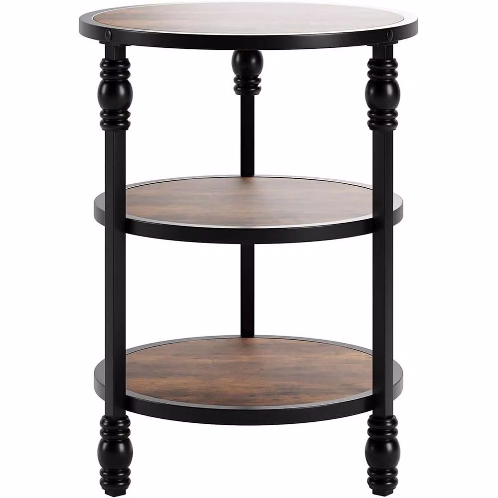 FORGEVIO 3 Tier Small Round Sofa Side Table with Storage in Brown – 5