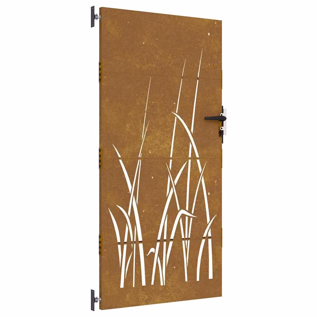 Berkfield Brown Corten Steel Grass Design Garden Gate W: 85 cm, H: 200 cm – 2