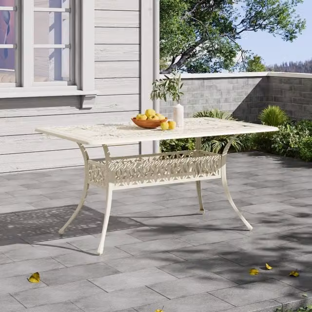 Breeins Vintage Rectangular Powder Coated Aluminium Garden Table in White