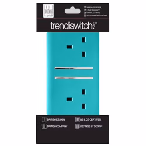Trendi Switch 2 Gang 13 Amp Flush Socket in Turquoise – 2