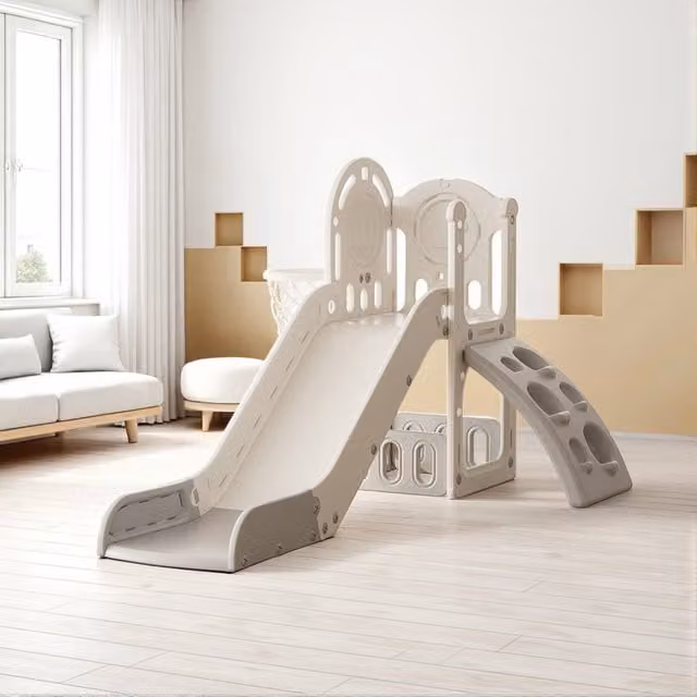 Komore 3-in-1 Toddler Slide Play Set in Grey and White