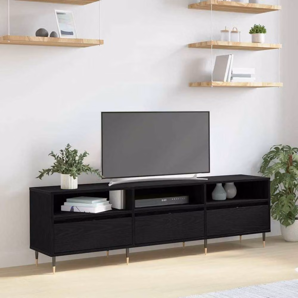 Berkfield Home TV Cabinet in Black Oak, W: 150 cm, D: 30 cm, H: 44.5 cm – 2