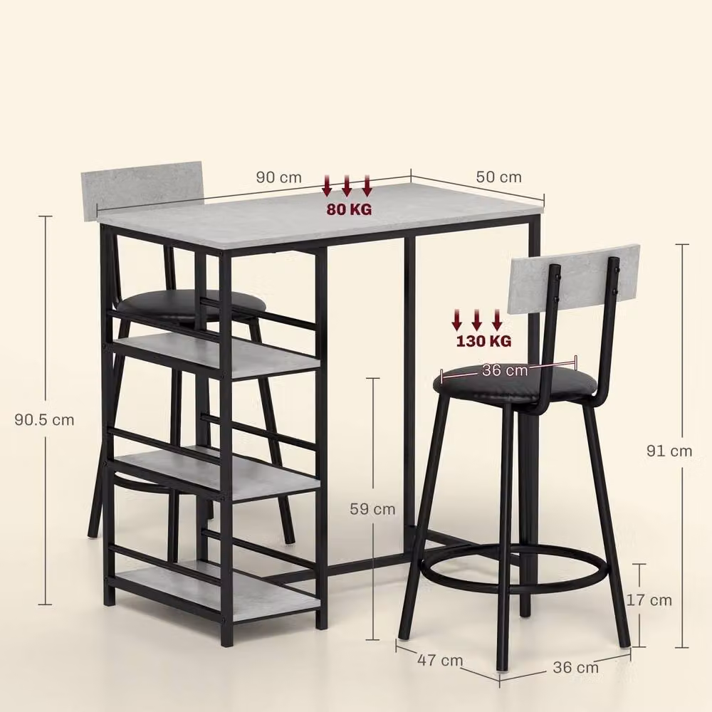 Wyld Haus Raco Sera 3 Piece Grey and Black Kitchen Dining Set with Shelving – 4