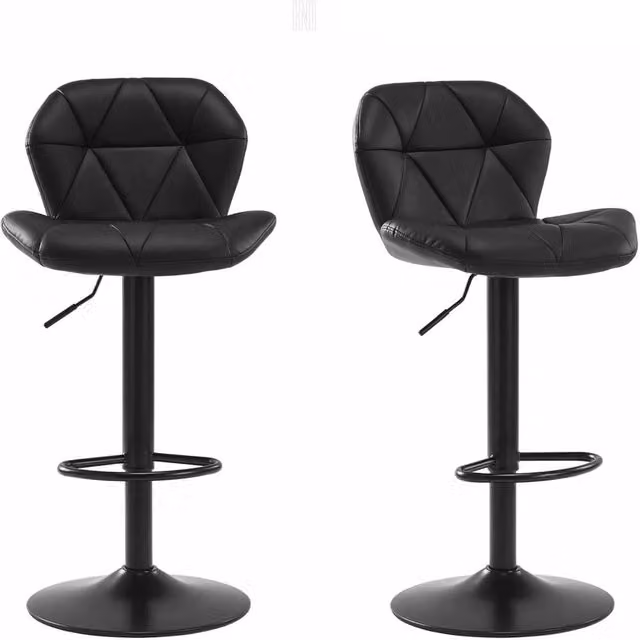 VOGREX Set of 2 Black Faux Leather Swivel Adjustable Bar Stools – 1
