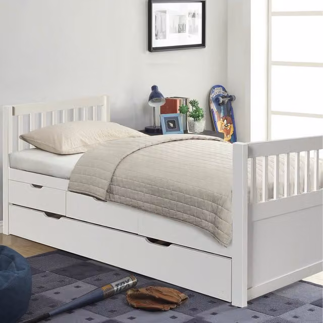 Comfy Living White Solid Pine Bed with Storage Drawers, W: 90 cm, L: 190 cm