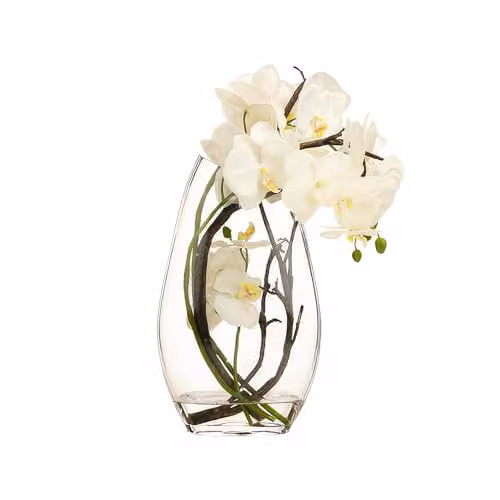 Madison & Mayfair White Artificial Orchid in a Transparent Glass Vase