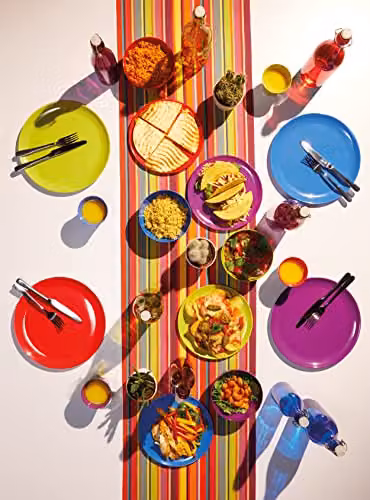Colourworks Melamine Dinner Plates, Multi-Colour, Set of Four, Diameter: 28 cm