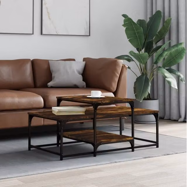 Berkfield Home Smoked Oak Coffee Table in Brown, W/D/H: 102 x 60 x 45 cm – 1
