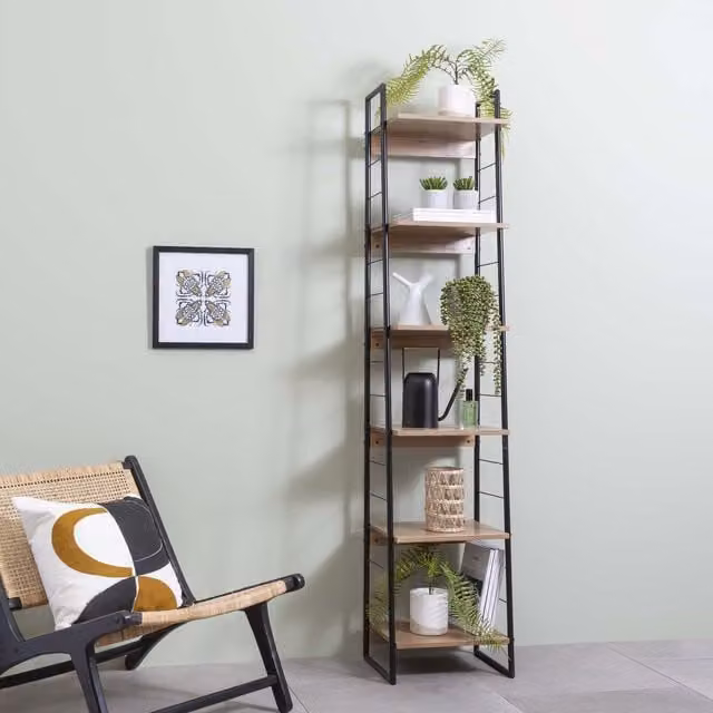Noa and Nani Koping 6 Tier Metal and Wood Freestanding Shelf in Black