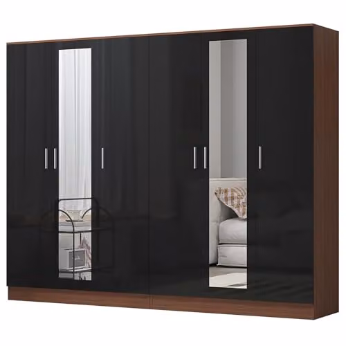 Reflect 2 Piece Wardrobe Bundle, Black Gloss and Walnut Finish, H 180 cm x W 224 cm x D 47 cm – 2