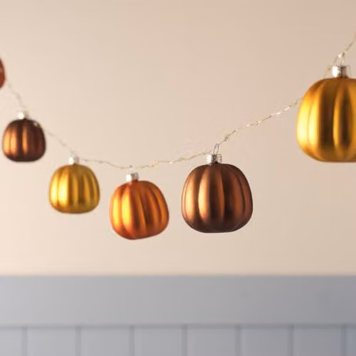 Lights4fun 9 Metallic Pumpkin LED Micro Lights in Orange, Yellow and Brown – 2
