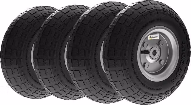 Outsunny Set of 4 Black 10 inch Pneumatic Replacement Wheels for Wheelbarrows, Barn Carts, Hose Carts, Garden Carts and Sack Trucks
