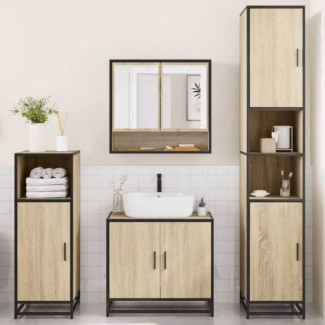 Berkfield Home 4-Piece Industrial Bathroom Furniture Set in Sonoma Oak and Light Brown