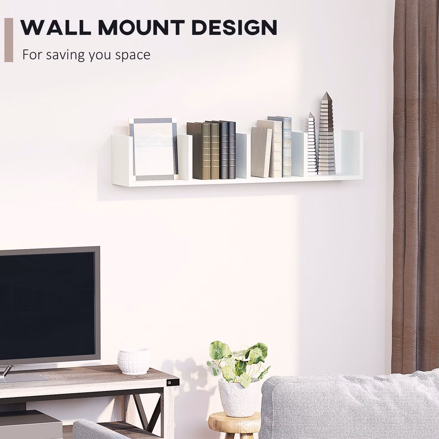HOMCOM Set of 2 White Wooden Wall Mounted Media Storage Racks with 4 Cubes for CD, DVD and Blu-ray Organising – 4