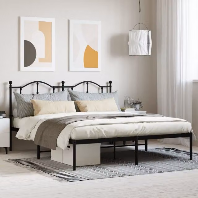 Berkfield Home Metal Bed Frame with Headboard in Black, W/D/H: 180 x 200 cm – 1