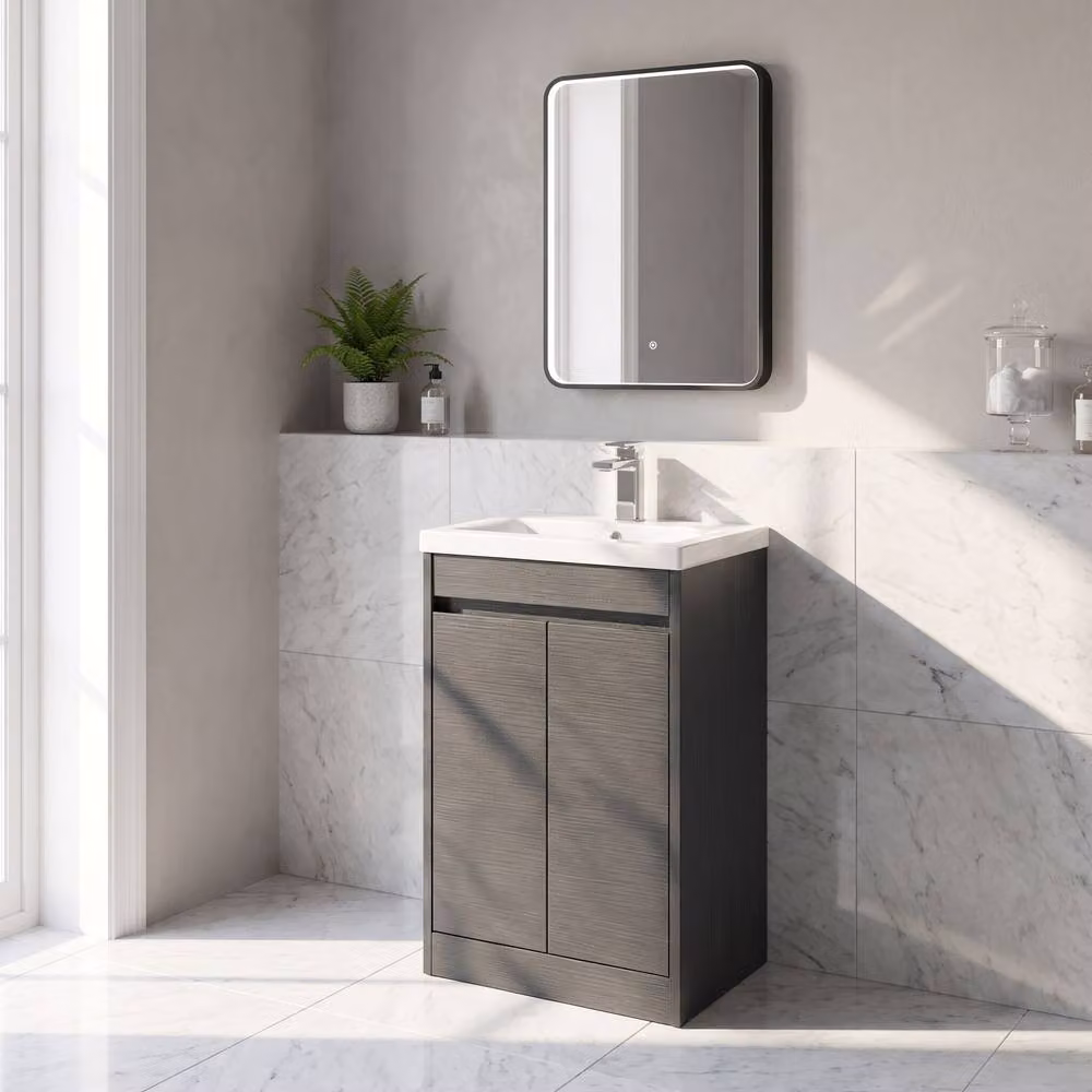Balterley Modern 2 Door Floor Standing Bathroom Vanity Unit with Mid Edge Basin and Soft Close Doors, Graphite Grey, W/D/H: 52 x 39.5 x 83.5 cm – 3