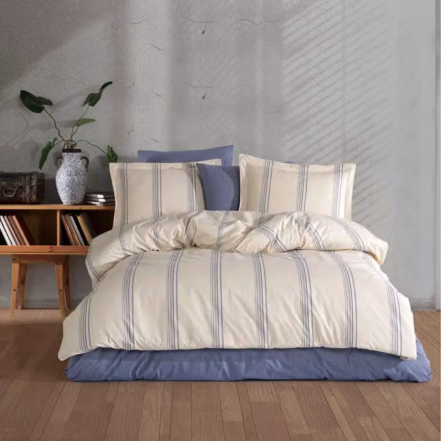 Luoca Patisca 6-Piece Ranforce Cotton Bedding Set in Blue and Beige