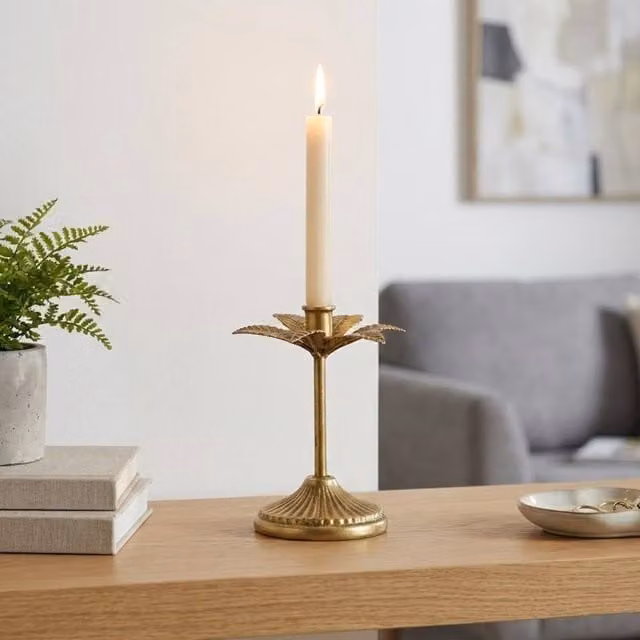 Garden Greatness Gold Floral Metal Taper Candle Holder