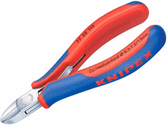 Knipex Electronic Diagonal Side Cutters, Round Non-Bevelled, Red and Multicolour, 115 mm