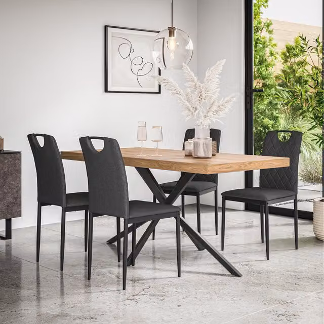 More4Homes Donni Dining Set with Oak Effect Rectangular Table and 6 Monza Linen Chairs in Charcoal