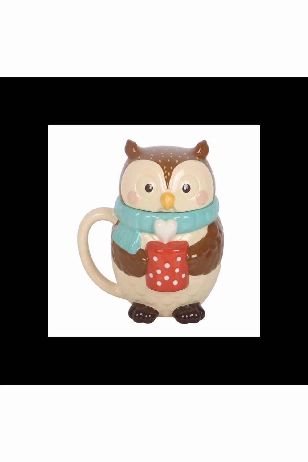 KDMD Oliver Owl Lidded Ceramic Hot Drink Mug, Multicolour, 380ml – 2