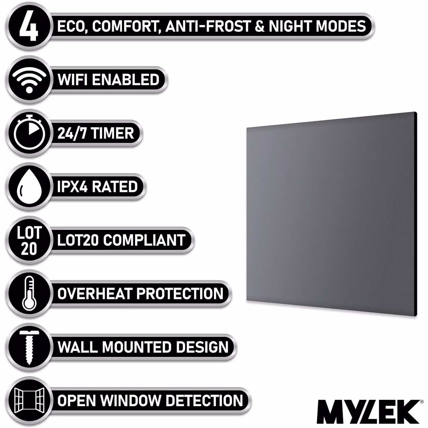 MYLEK 500W Slimline Electric Panel Convector Heater with WiFi App Control in Anthracite – 2