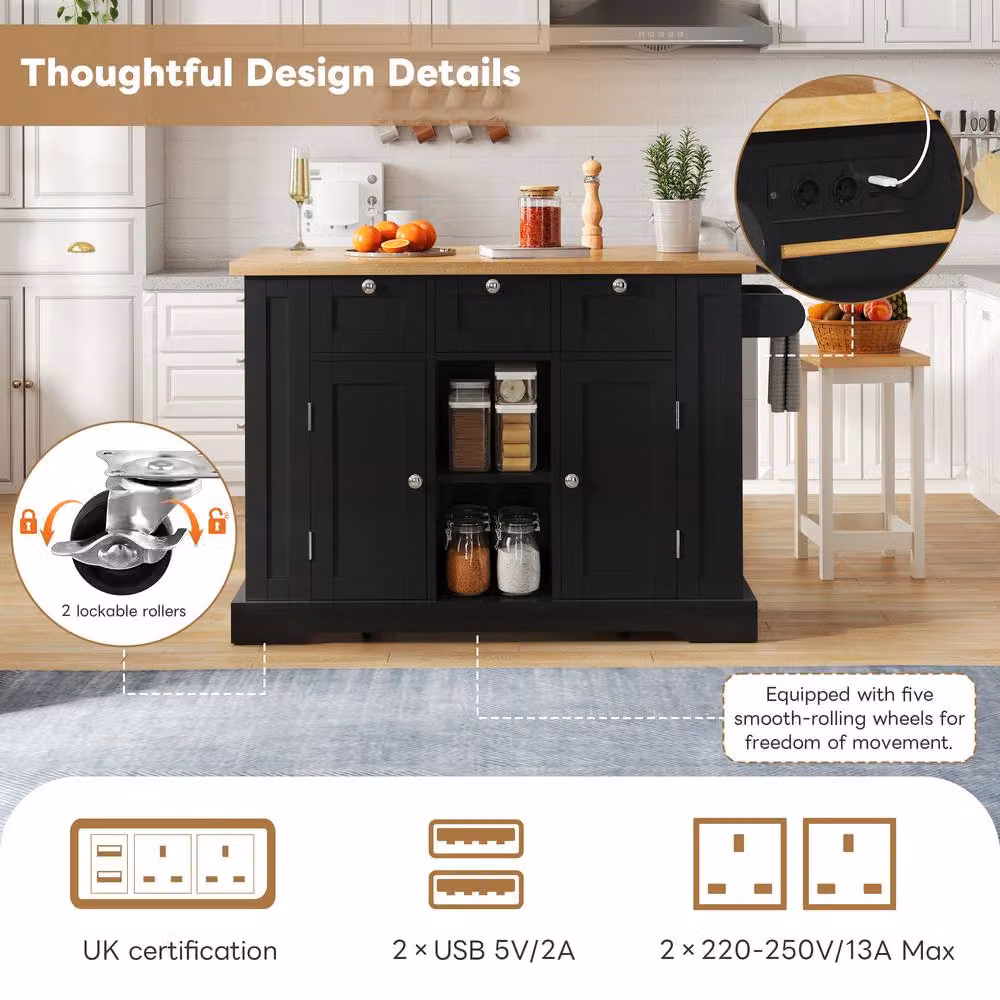 Rolipo Black Farmhouse Kitchen Island Cart on Wheels with Drop Leaf – 5