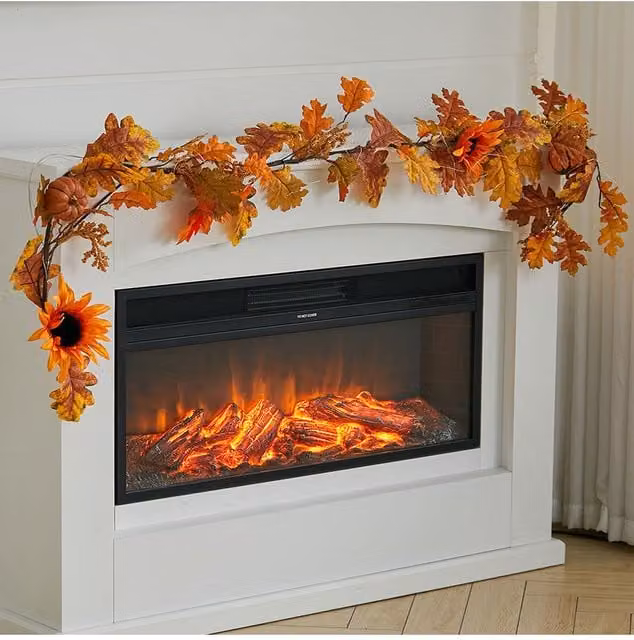 Living and Home 180cm Orange Autumn Garland with Sunflowers, Leaves and Acorns and 3.8m Light String – 1