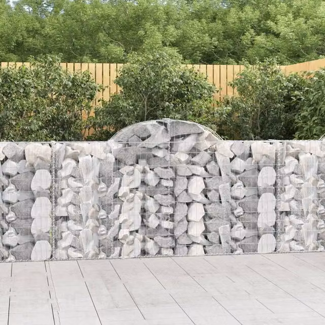Berkfield Home Arched Gabion Baskets, 8 Piece Set, Silver Galvanised Steel, W: 200 cm, D: 30 cm, H: 100-120 cm