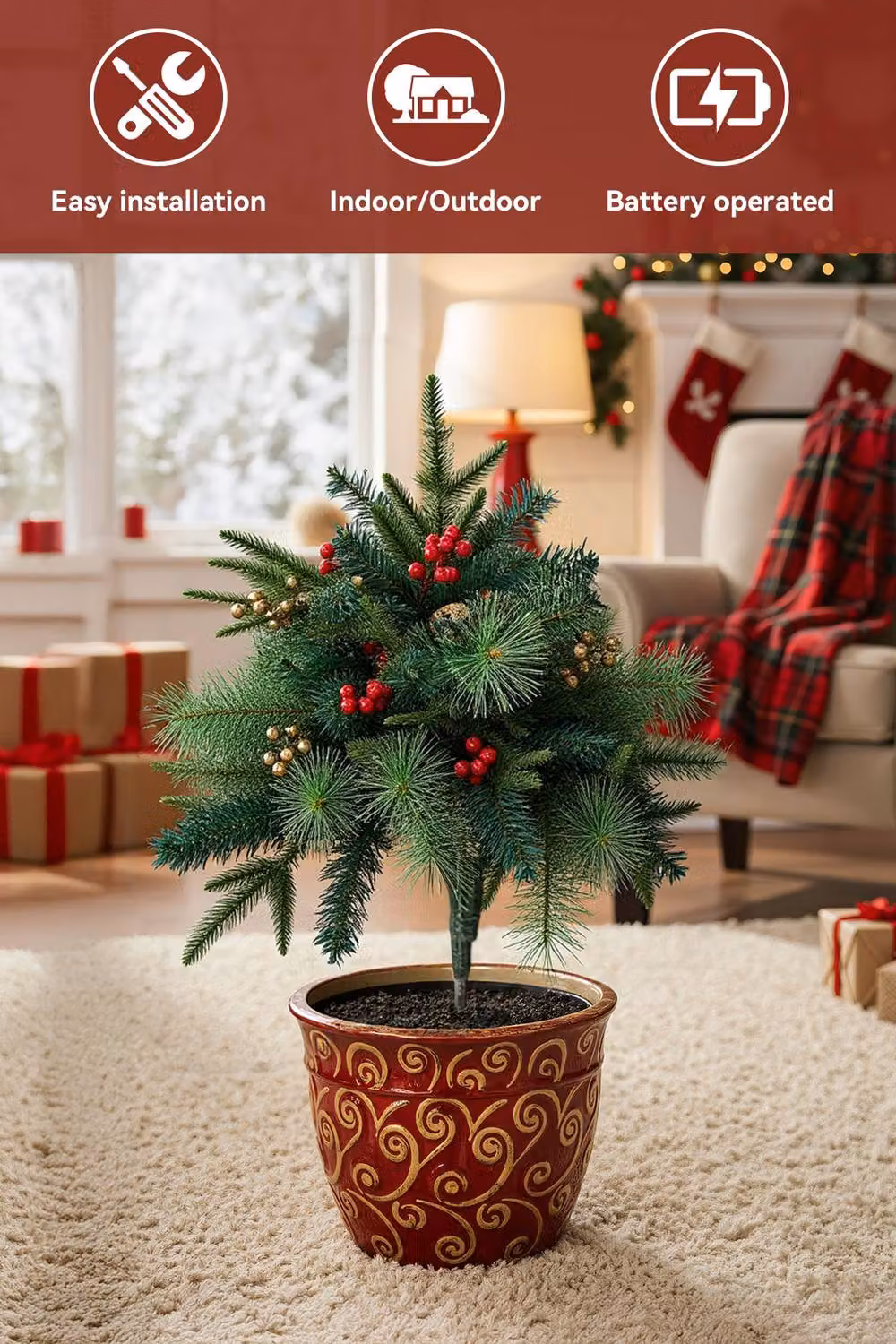 Living and Home Pack of 2 Green Artificial Christmas Tree Urn Filler Decorations – 3