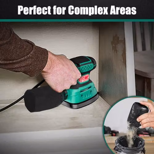HYCHIKA 140W Detail Electric Mouse Sander in Green with 12 Sanding Sheets – 8