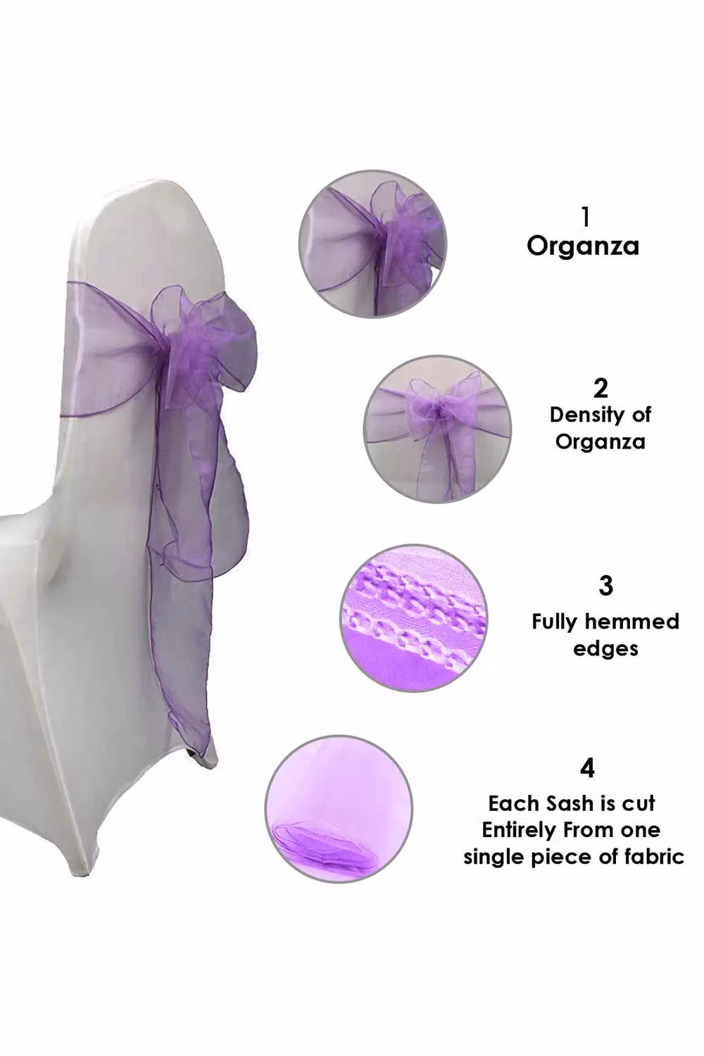 Neel Blue Organza Chair Sashes for Party Decoration, Violet, W: 17 cm x L: 280 cm – 3