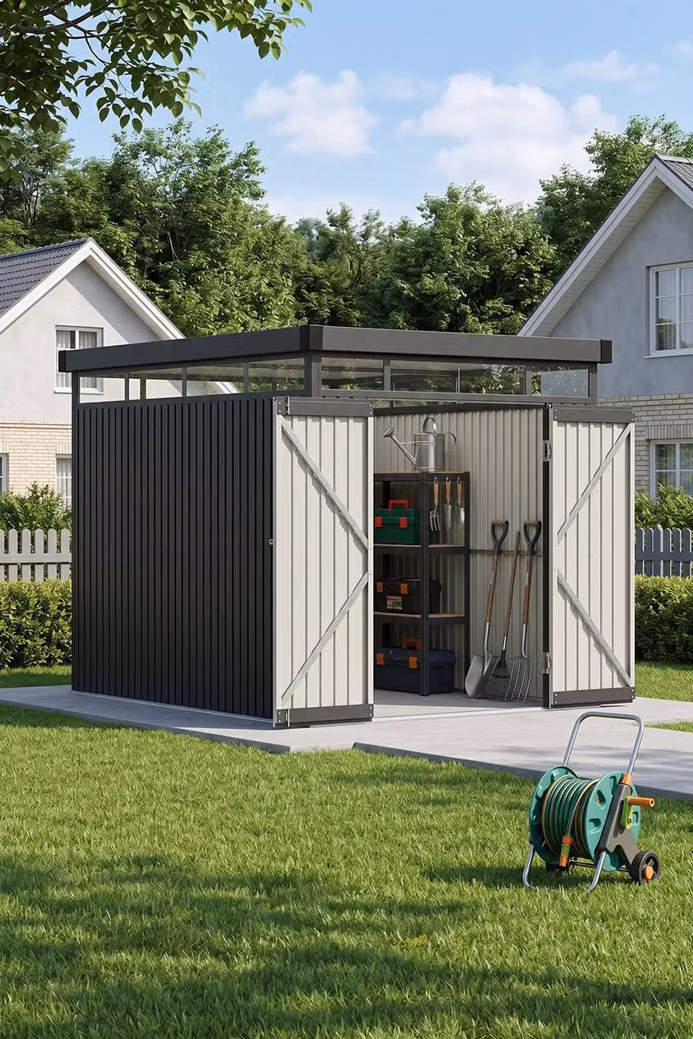 Garden Sanctuary Black Galvanised Steel Double Door Garden Tool Shed W/D/H: 2.6 x 2 x 2 m – 2