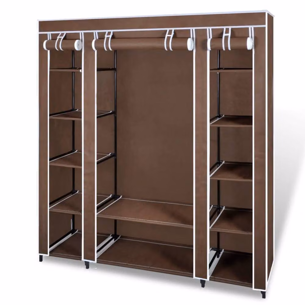 Berkfield Home Fabric Wardrobe in Brown with Hanging Rod and Internal Shelves, W/D/H: 45 x 45 x 176 cm – 2