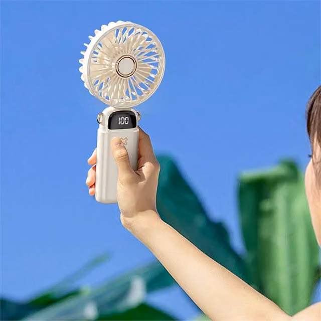 Nordara Mini Portable Handheld and Foldable Desk Fan, Rechargeable USB Cooling Fan in White