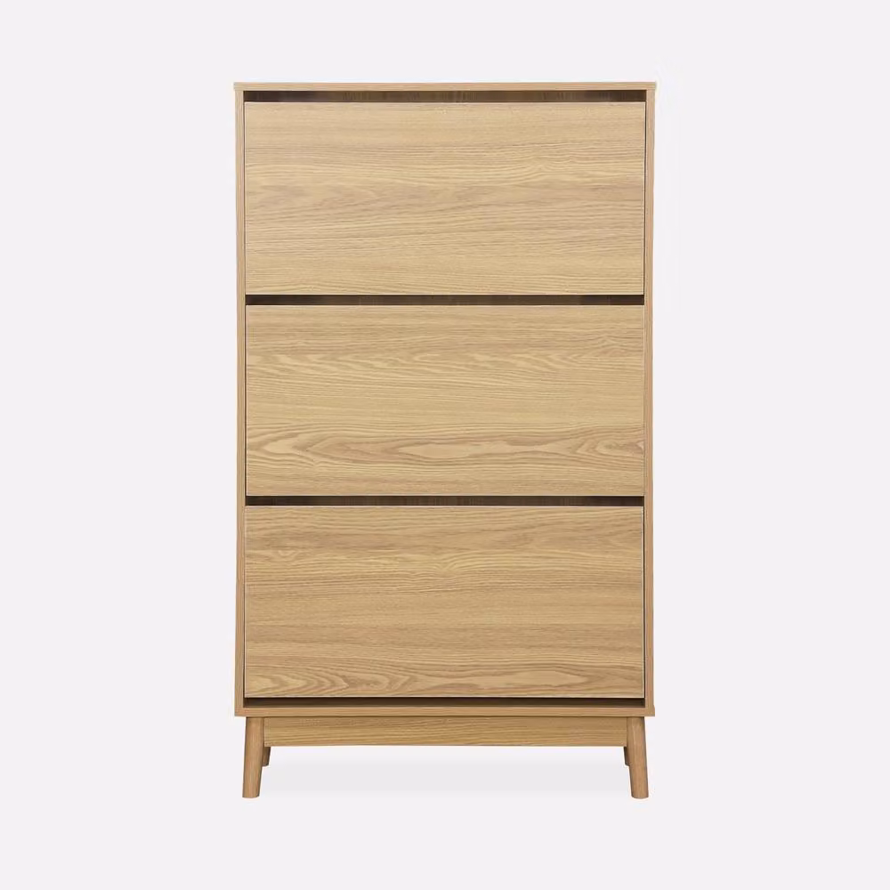 sweeek Scandi-style Freestanding Shoe Cabinet in Brown with Tilting Compartments, W/D/H: 75 x 26 x 131 cm – 2