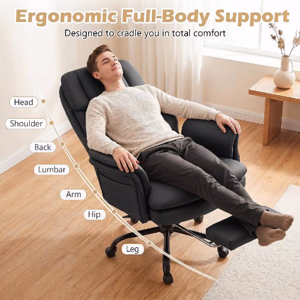 Gymax Big and Tall Black Leather Executive Office Chair with Headrest and Armrests – 8